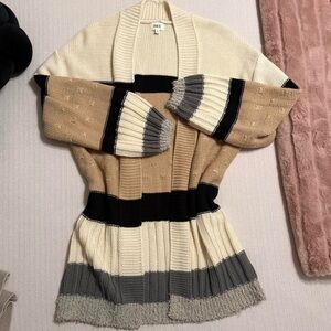 BKE Women's Striped Cardigan - Cream, Black, Gray, Tan
